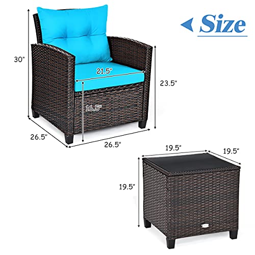 3 PCS Patio Furniture Set, OneSize, Turquoise WoodArtSupply