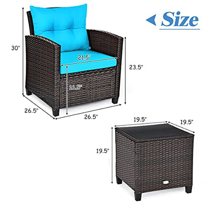 3 PCS Patio Furniture Set, OneSize, Turquoise - WoodArtSupply