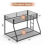 Kiivakii Twin Over Full Bunk Bed, Metal Bunkbed with Side Ladder, Low Profile, Full Length Upper Bed, Sturdy Metal Frame Support, No Box Spring Needed, Noiseless, Black Kiivakii