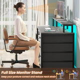SEDETA Home Office Desk with File Drawer & Power Outlet, 66'' Computer Desk with 5 Drawer, Storage Shelves, Printer Cabinet and Monitor Shelf, Gaming Desk with Led Lights, Grey SEDETA