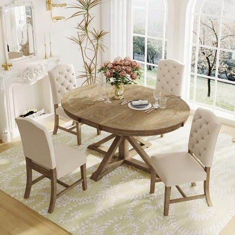 BSYEIO Wood Dining Table Extendable Round Dining Table for 4 to 6 Kitchen Table,Country Rustic Dinner Room Table Wood-42 (Only One Table) BSYEIO