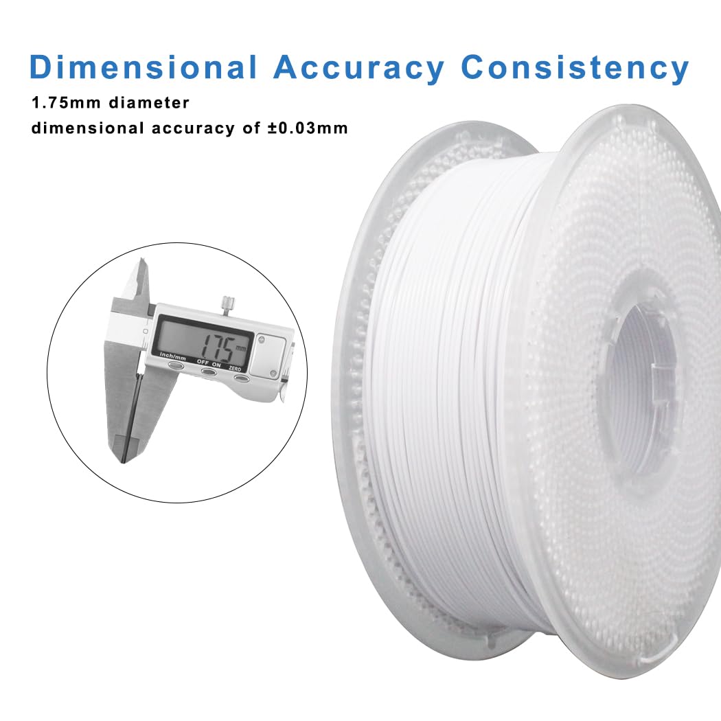 Likesilk ABS Filament 1.75mm, ABS 3D Printer Filament 1.75mm Heat Resistant 1kg Strong & Durable, Dimensional Accuracy +/- 0.02mm (ABS White, 1KG) Likesilk