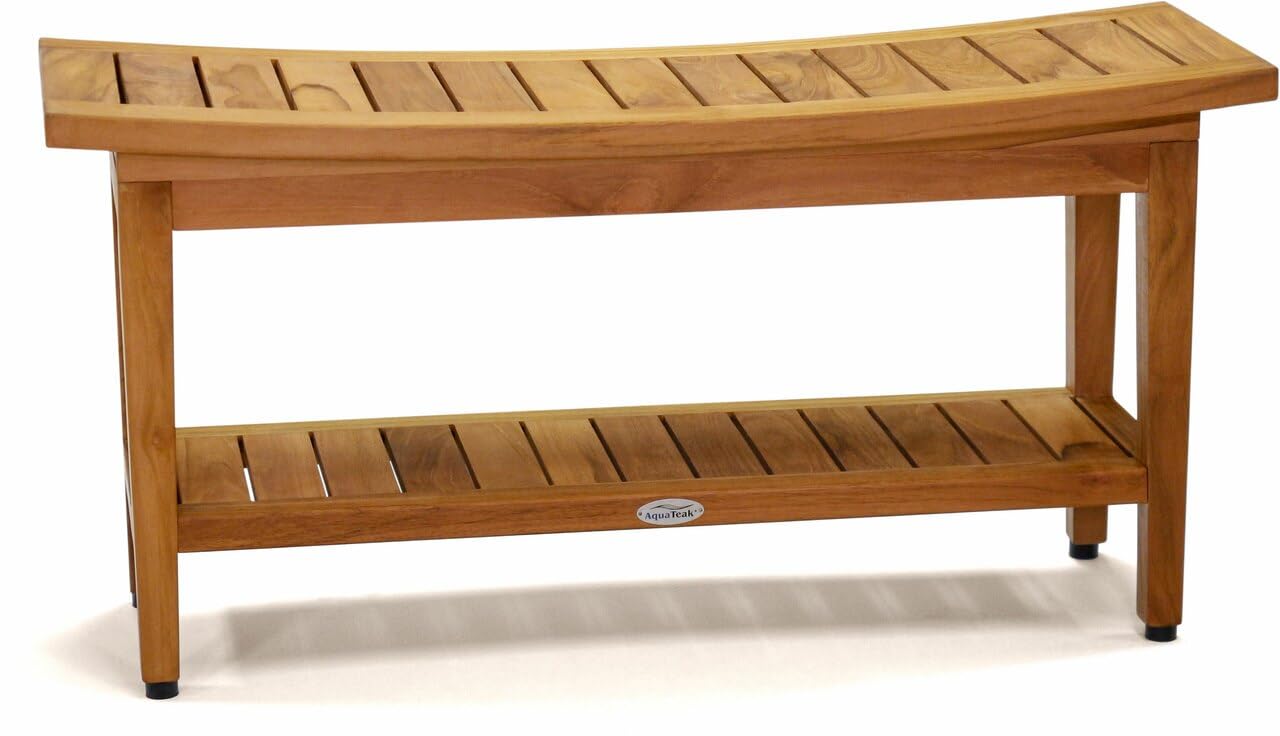 AquaTeak Patented 36" Maluku Teak Shower Bench with Shelf