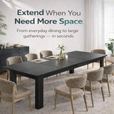 PatioPerk 54.3-84.5 Extendable Dining Room Table for 4–10, Space-Saving Family Dining Table with Slide-Out Extension Leaves, Modern Dining Table for Apartment Small Space (Black) PatioPerk