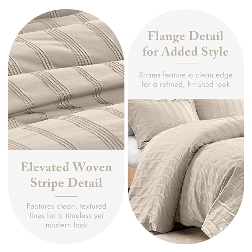 Madison Park Essentials Striped Duvet Cover Set King, Modern Minimalist Bedding Set with Premium Jacquard Stripe, 3 Pieces Duvet Cover Reversible with Zipper Closure & Corner Ties,Neutral Madison Park Essentials