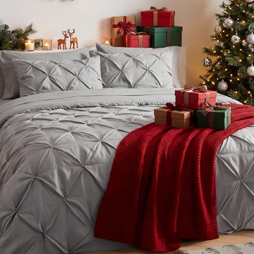 Bedsure King Size Comforter Set - Bedding Sets King 7 Pieces, Pintuck Bed in a Bag Grey Bed Set with Comforter, Sheets, Pillowcases & Shams Bedsure
