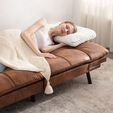 Vyfipt Futon Sofa Bed/Couch, Memory Foam Small Splitback Sofa for Living Room,Modern Loveseat with Covertible Armrests,Faux Leather/Cushion Thicker Version(Brown) Vyfipt