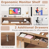 Tangkula Extendable Computer Desk with 2 Drawers, Small Writing Desk with Pull Out Secondary Desk, Console Table, Wood Study Workstation, Laptop Desk for Small Space Home & Office (Natural) Tangkula