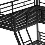 HZSSDTKJ Twin Over Full Size L-Shaped Bunk Bed with Built-in Desk and Sloping Ladder,Metal Twin Size Loft Bed with Headboard and Footboard for Kids Teen Girls Boys Adults Bedroom Furniture (Black) HZSSDTKJ