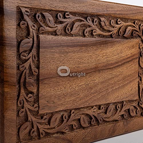 Rosewood Cremation Urn for Human Ashes - Handmade Border Engraved Wooden Burial Urns Hand-Crafted - Funeral Cremation Urn for Ashes (Natural, L OUTRIGHT