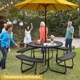 Tangkula 8 Person Picnic Table, Outdoor Round Picnic Table with 4 Built-in Benches, Umbrella Hole, Metal Frame & HDPE Tabletop, Outside Table and Bench Set for Backyard, 2300lbs Weight Capacity Tangkula