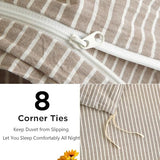 MWL Toy Striped Duvet Cover Set Full Size 3 Pcs Breathable Durable 100% Washed Cotton Comforter Cover for All Seasons Chic Linen Like Textured Bedding Set (Light Brown White Pinstripes, Full) MWL Toy