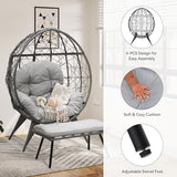 YITAHOME Egg Chair with Ottoman Outdoor Egg Lounge Chair with Cushion Wicker Chair PE Rattan Chair Footrest Included for Patio, Garden, Backyard, Porch, Gray