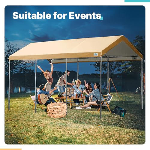 ADVANCE OUTDOOR 10x20 ft Heavy Duty Carport Potable Car Canopy Garage Party Tent Boat Shelter, Adjustable Height from 9.5 ft to 11 ft, Beige ADVANCE OUTDOOR