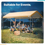 ADVANCE OUTDOOR 10x20 ft Heavy Duty Carport Potable Car Canopy Garage Party Tent Boat Shelter, Adjustable Height from 9.5 ft to 11 ft, Beige ADVANCE OUTDOOR