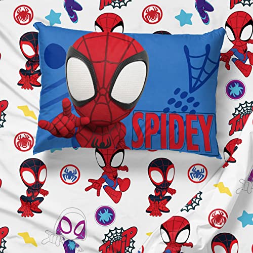 Jay Franco Kids Sheet Set with Fitted, Flat Sheets & Pillow Cover - Ultra-Soft Bedding with Pillowcase for Room Decor, White - Spidey & Friends, 3 Piece Twin Jay Franco