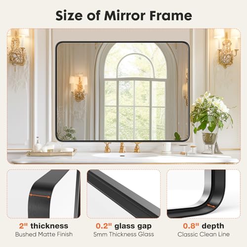 Sweetcrispy Black Bathroom Vanity Mirror for Wall, 22x30 Inch Metal Framed Wall Mirror Farmhouse Rectangle, Anti-Rust, Tempered Glass, Hangs Horizontally or Vertically Sweetcrispy