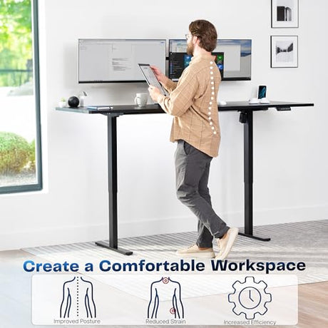 VIVO Large Electric 83 x 30 in Standing Desk, Memory Height Adjustment, 1B Series, Holds 220 lbs, Black Top Black Frame, DESK-KIT-1B8B VIVO