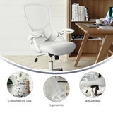 Flash Furniture Porter High-Back Swivel Office Chair with Adjustable Lumbar Support and Height, Ergonomic Mesh Desk Chair with Flip-Up Armrests, White Flash Furniture