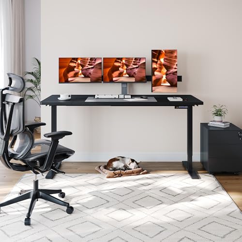 FitStand Dual Motor Standing Desk, Large Stand Up Desks, 71x31 Inches Electric Sit Stand Desks, 4 Memory Preset Adjustable Height Computer Table for Home Office with Splice Board (Black) FitStand