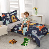 Wowelife Toddler Bedding Sets for Boys Premium 4 Piece Dinosaur Toddler Comforter Set Blue Grey Bed Set, Super Soft and Comfortable for Toddler(Dark Blue) Wowelife