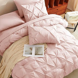 CozyLux Twin XL Comforter Set Blush Pink, 5 Pieces Twin Extra Long Pintuck Bed in A Bag for College Dorm, Pinch Pleat Bedding Set with Comforter, Sheets, Pillowcase & Sham CozyLux