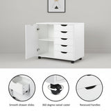 5-Drawer Dresser with 2-Shelf Cabinet, White, Smart Storage, Streamlined with Adjustable Dividers, Lockable Casters & Smooth Slides; Multi-Use Rolling Storage for Office, Craft Room, Bedroom Naomi Home
