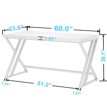 LVB Modern White Computer Desk, Long Industrial Home Office Desk for Student, Large Metal Wood Writing Study Work Desk, Farmhouse Executive Gaming Computer Table for Bedroom Living Room, Whit - WoodArtSupply