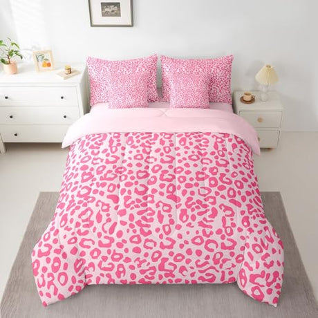 Feelyou Cute Leopard Bedding Set for All Season Cheetah 7 Pieces Comforter Sets Full Size Teens Room Decor Pink Animal Print Bed in a Bag with Comforter, Sheets, Pillowcases & Cushion Cover Feelyou