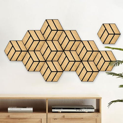 12 Pack Hexagon Acoustic Wood Wall Panels, Sound Proof Foam Panels, High-Density Wood Veneer Tiles for Interior Wall Decor, Recording Studio&Office, 10x9x0.4 Inch - WoodArtSupply