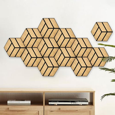 12 Pack Hexagon Acoustic Wood Wall Panels, Sound Proof Foam Panels, High-Density Wood Veneer Tiles for Interior Wall Decor, Recording Studio&Office, 10x9x0.4 Inch