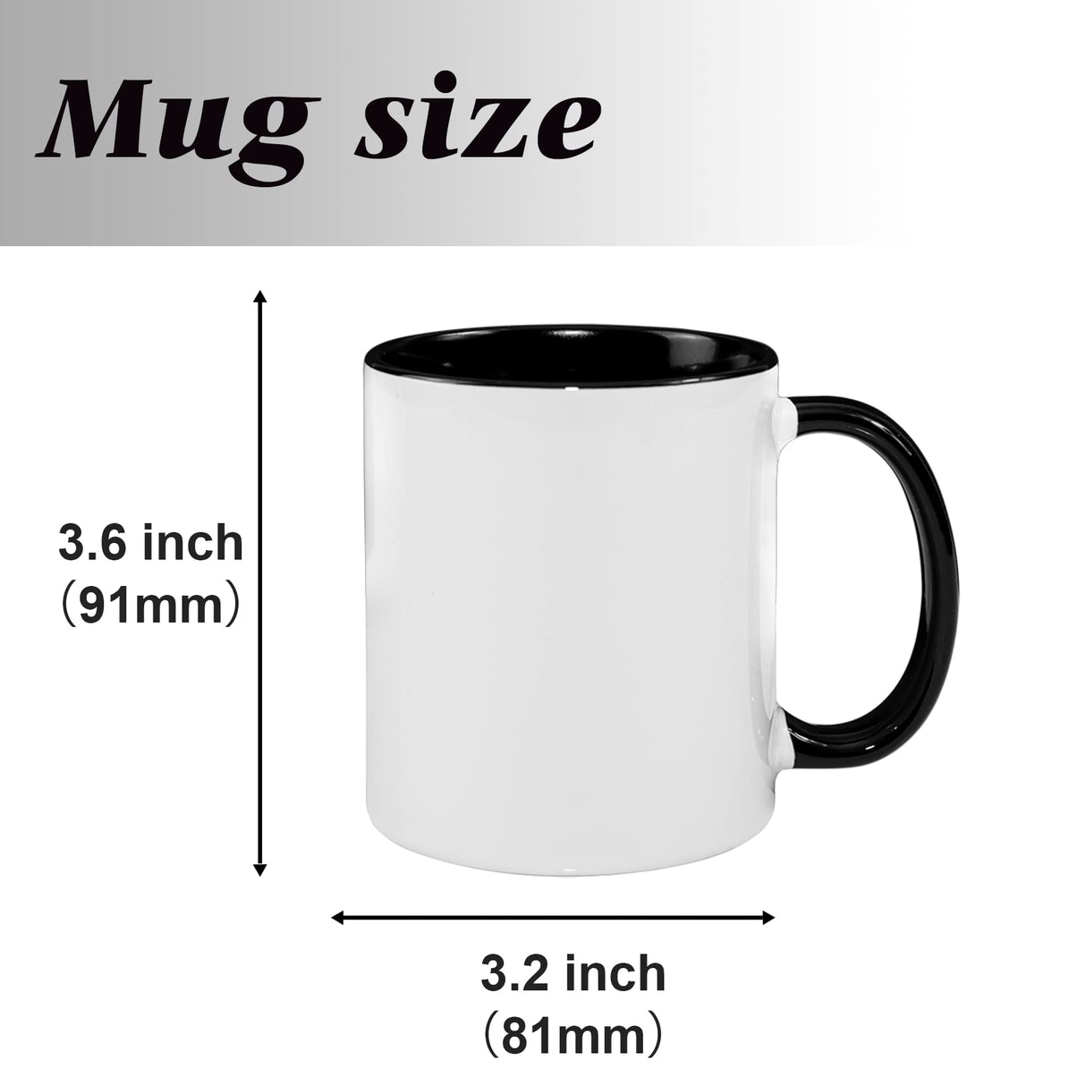 MR.R 11oz Sublimation Blank Coffee Mugs,Cup Blank White Mug Cup with Black Color Mug Inner and Handle,Set of 2 MR.R