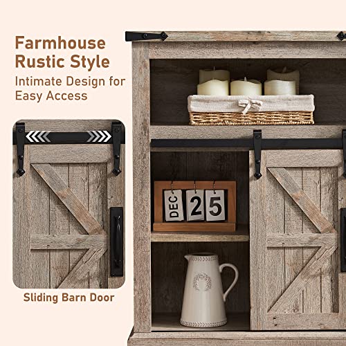 OKD Bathroom Floor Cabinet, Farmhouse Storage Cabinet with Sliding Barn Door & Storage Drawers, Small Storage Cabinet for Bathroom, Kitchen, Living Room, Light Rustic Oak OKD