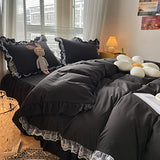 MOOWOO Chic Ruffle Lace Polyester Duvet Cover Set - Luxury Premium Black Bedding-2 Piece Twin Duvet Cover with Zipper Closure -Ultra Soft and Light Weight(Black, Twin) MOOWOO