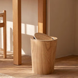 MOOTEK Round Wood Trash Can with Lid, Japanese-Style Natural Wood Garbage Recycling Bin, Wood Waste Bin with Swing Lid, for Bathrooms, Powder Room, Kitchen, Home Office MOOTEK