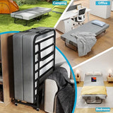SADENICEL Folding Bed with Mattress for Adults, Portable Foldable Roll Away Bed on Wheels, Memory Foam Mattress and Metal Frame, Space Saving Fold Up for Easy Storage, 75" x 31" SADENICEL