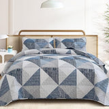 Dintszyayue King Size Quilt Blue, 3 Pieces Patchwork Bedspread Bedding for King Size Bed, Soft Lightweight Microfiber Geometric Coverlet Set for All Season Quilts with 2 Pillowcases Dintszyayue