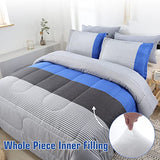 PERFEMET Twin Comforter Set 3 Pieces Bedding Set All Seasons Masculine Striped Pattern Vintage Farmhouse Soft Cozy Bedroom for Elegant Men Teen Girls Boys Gray and Blue PERFEMET