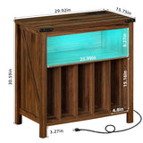 Joaxswe Large Record Player Stand with Charging Station & LED Lights, Brown Vinyl Record Storage Holder Holds up to 230 Albums, Turntable Stand with Display Shelf for Music Room Bedroom Living Room. Joaxswe