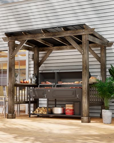 GarveeLife Wooden Grill Pergolas, 8.5 x 5.5ft Barbecue Pergolas Canopy with Insulated Sloping Steel Roof - Ideal for BBQ, Patio, Deck, and All-Weather Cooking in Your Outdoor Space