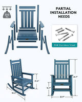SERWALL Oversized Rocking Chair, Outdoor Rocking Chair for Adults, All Weather Resistant Porch Rocker for Lawn Garden, Blue SERWALL
