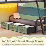 Dnxao Low Loft Bed Twin with Desk,9 Storage Drawers,Twin Bed Frames for Kids with 15.8" H Safety Guardrail,Kids Loft Bed with LED Lights and Charging Station,Inclined Ladder,Spave Saving,Rustic Brown Dnxao