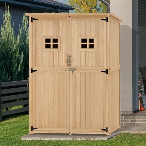 MCombo Large Outdoor Storage Shed with 2 Shelves, Oversize Garden Tool Shed with Lock, Outdoor Storage Cabinet with Floor for Patio and Yard (46.9" x 22.4" x 66") 1911 (Beige) mcombo