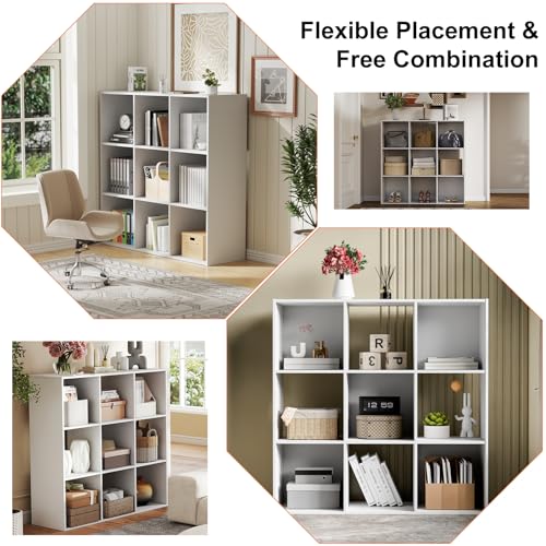 Sweetcrispy 9 Cube Storage Organizer - Open Cube Bookshelf with 5 Removable Back Panels, Display Storage Bookcase for Living Room, Bedroom, Entrance Hall, Home Office，36" L×11.6" W×36" H, White Sweetcrispy