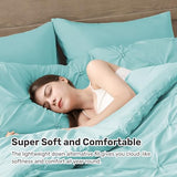 UNIKOME King Size Comforter Set Aqua Blue - Ultra Soft Boho Pintuck Down Alternative Bedding Set for All Seasons, 3 Pieces Lightweight Warm Pinch Pleat Bed Set with Comforter, 2 Pillowcases UNIKOME
