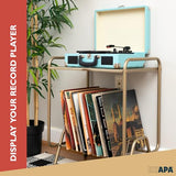 Ilyapa 2-Tier Gold Metal Record Player Stand with 16 Slot Vinyl Record Holder - Honeycomb Design Turntable Shelf with Vinyl Shelf Ilyapa