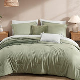 Monbix Queen Comforter Set - 7 Pieces Green Prewashed Bed in a Bag Queen Bedding Sets with Comforters, All Seasons Ultra Soft Comforter Bed Set with Sheets,Pillowcases & Shams Monbix