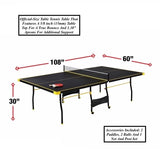 Black Yellow Folding Rolling Table Tennis Table Indoor Ping Pong Table with 2 Paddles 2 Balls 1 Net and Post Set 4 Wheels for Easy Movement Perfect Christmas New Year Holiday Season Gifts WoodArtSupply