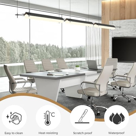 Huariifowm 118" Conference Table for 8, Modern Grey & White Meeting Table with 2.1" Thick Top and Cable Management Box, 10 Ft Office Conference Room Table for Boardroom, Training Room Huariifowm