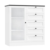 HOSTACK 5 Drawer Dresser with Door, White Storage Cabinet with Drawers and Shelves, Wide Wood Dresser, Modern Chest of Drawers Organizers for Living Room, Kitchen, Hallway HOSTACK